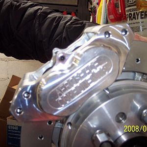 Front brakes for the 07 mustang that I had worked 3 weeks on with aerospace to fit the 07 so 15 wheels now fit