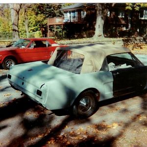 Foreground:A work in progress My 65 convertible 289 HIPO Powered 4 spd convertible
Background: My first car red 66 289 V8 Coupe,Still have it owned f