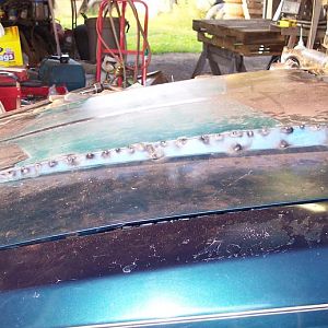 cowl hood mod tacked up and ready for filler