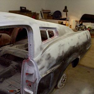 guide coat applied during surfacing of joint on new quarter