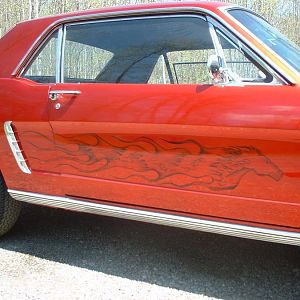 Horse head with flaming mane