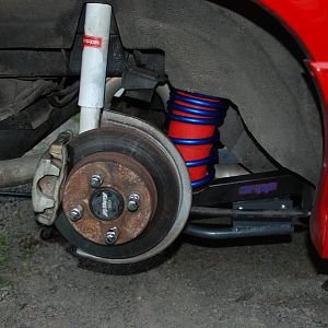 Eibach Drag springs & BBK uppers and lowers.