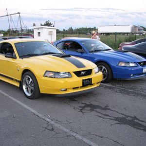 Racing car at Dunn Tire Raceway, Blue Mach1 had NOS, but guy was kinda new at learning his setup, I beat him first run, 8.7 Later I believe he ran low