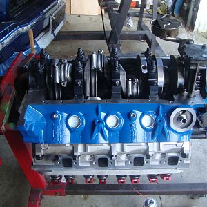 Dart SHP 4 bolt main, Scat forged crank, Scat H-beam rods, setting the oil pick up