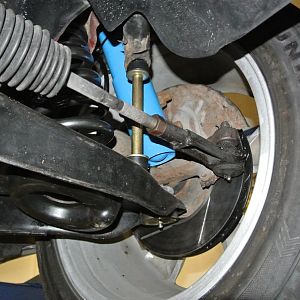 Front: New Endlinks, A-Arm Bushings, Tokico Shocks, MM Steering Arm, Powerslot Rotors, Hawk Pads HPS, Steeda Caster/Cambers Plates