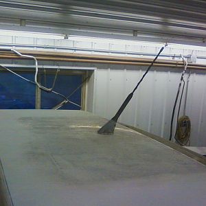 I welded up the stock fender antenna hole and added this roof mounted one. Its a VW Jetta base and a Fusion antenna mast