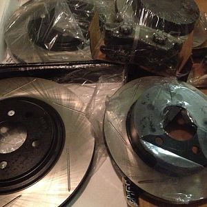 new powerslot slotted rotors and hawk performance brake pads... my stock pile is growing muahahahaha