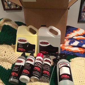 Big order: (they sell gallons of products) Tire shine, green wheel cleaner (it was half off!!), paint sealant, super VRT (makes the plastic trim retur