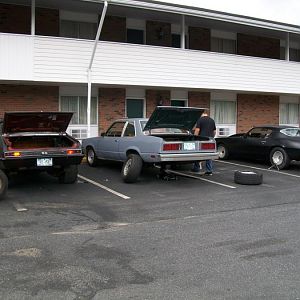 changing tires at the hotel in massachusettes gettin ready for the summer nats burnout contest