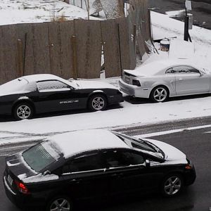 my mustang and and my boys camaro iroc z, winter time