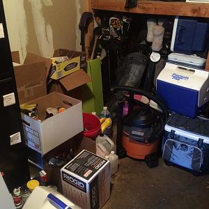 the majority of this stuff will be in the new cabinet. also ordered a rack for the golf clubs.