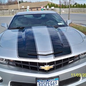 Peg's Camaro's front stripe